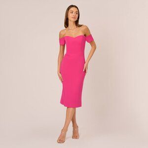 Adrianna Papell Off The Shoulder Midi Dress With Sweetheart Neckline In Brillian